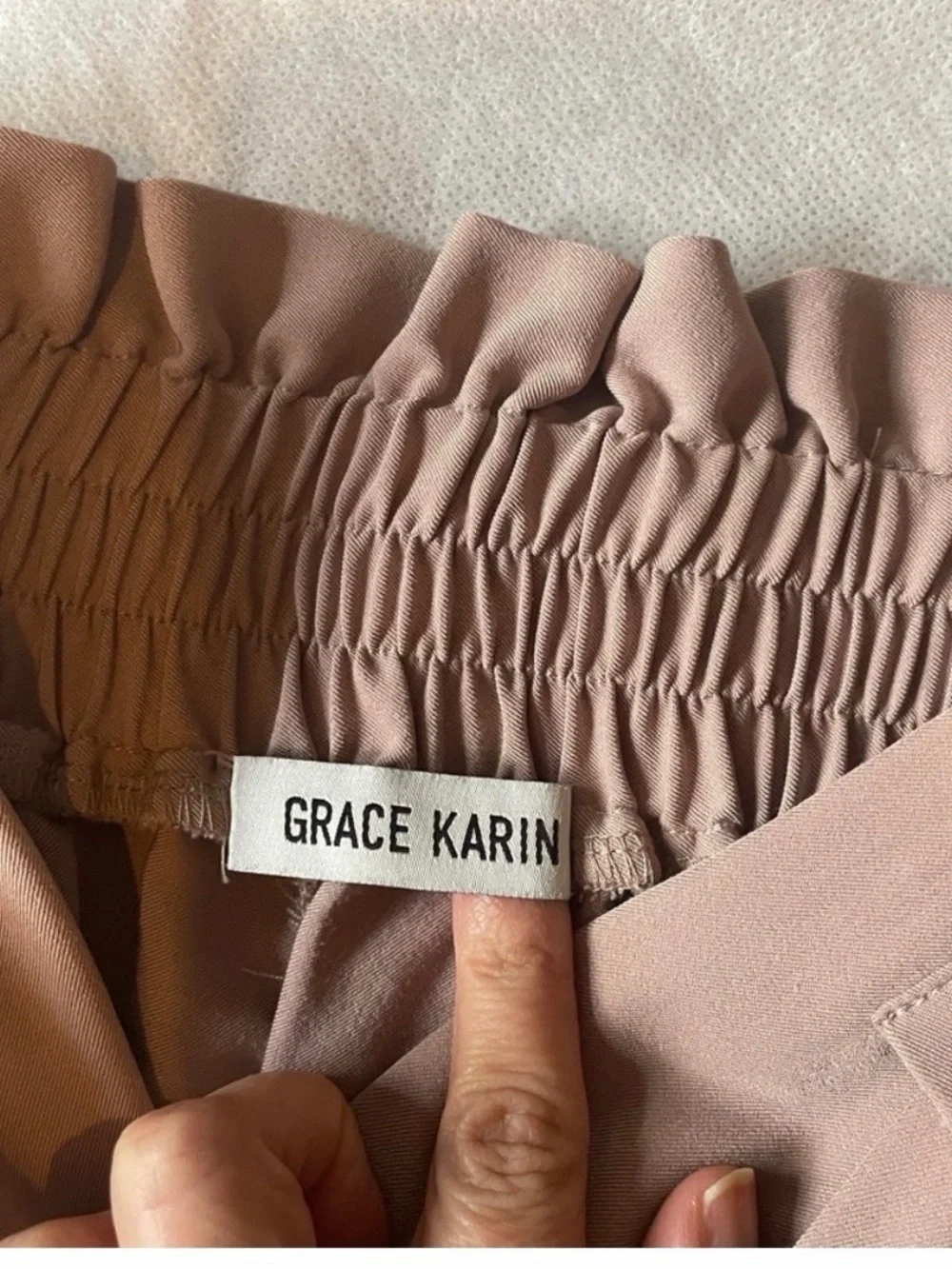 Grace Karin Women’s Paperbag Tie Waist Ankle Pants Size Small Taupe Bow Detail